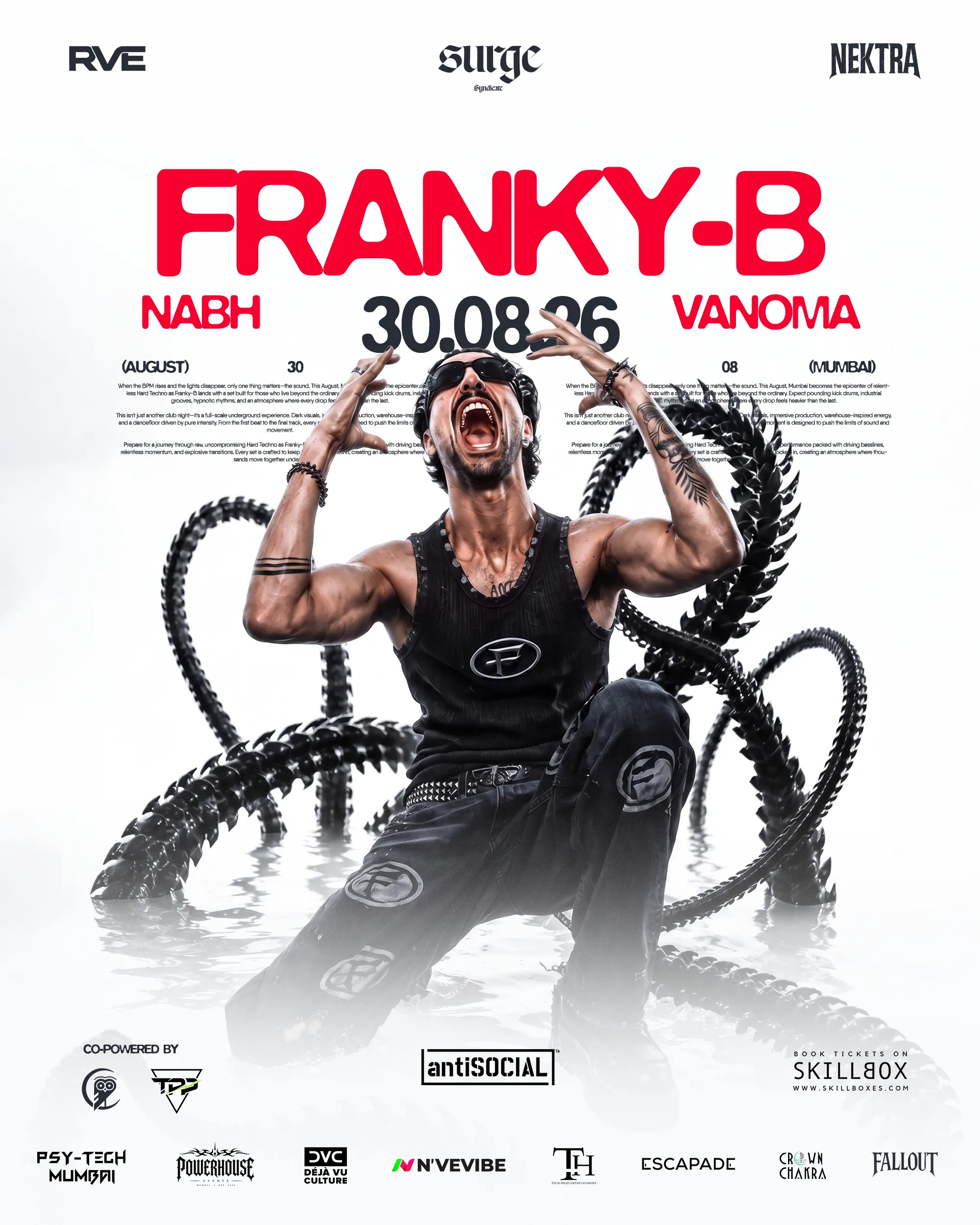 Franky-B event poster at antiSOCIAL Mumbai, 30 August